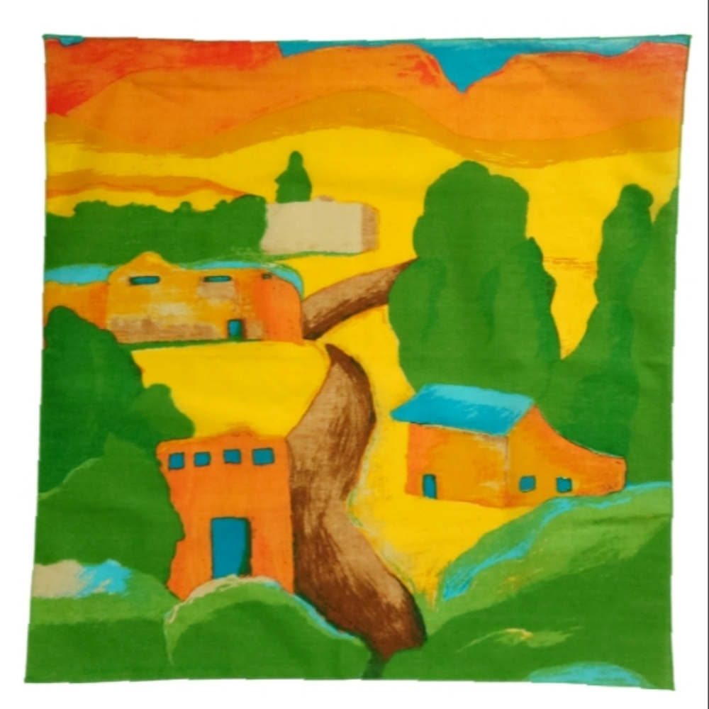 New Scarf Bandana Vibrant Bright Colors Country side Landscape Village